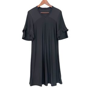 Penny Black Sport Chic Semi Sheer Ruffle Short Sleeves Midi T-shirt Dress V Neck